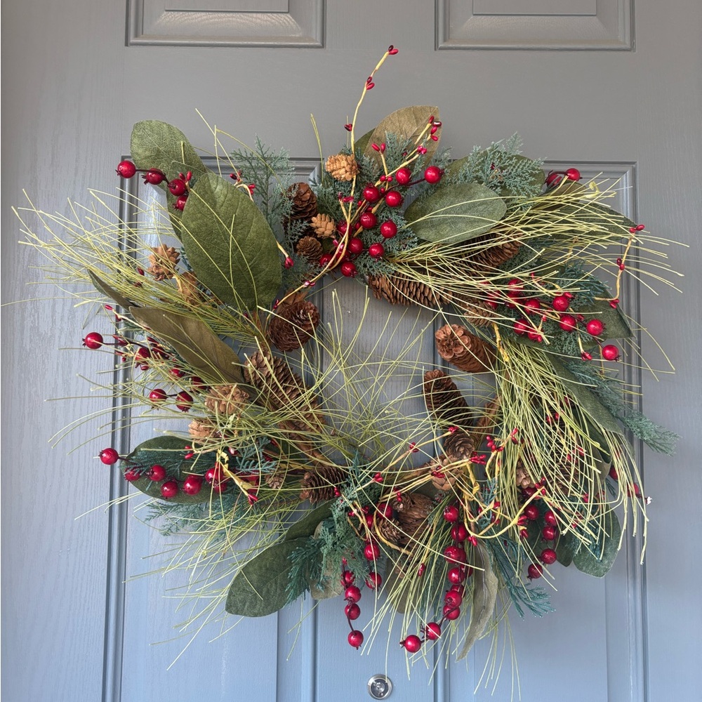 Festive Green and Red Holiday Wreath